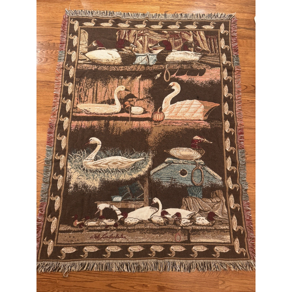 VTG Bob Timberlake Cotton Throw Fall Blanket Afghan Cottage Ducks Geese Swan